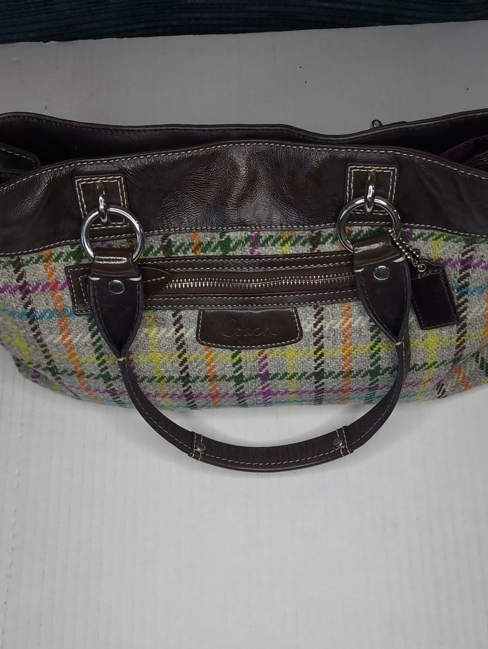Coach Plaid Wool and Leather Satchel in Coach Penelope Tattersail.